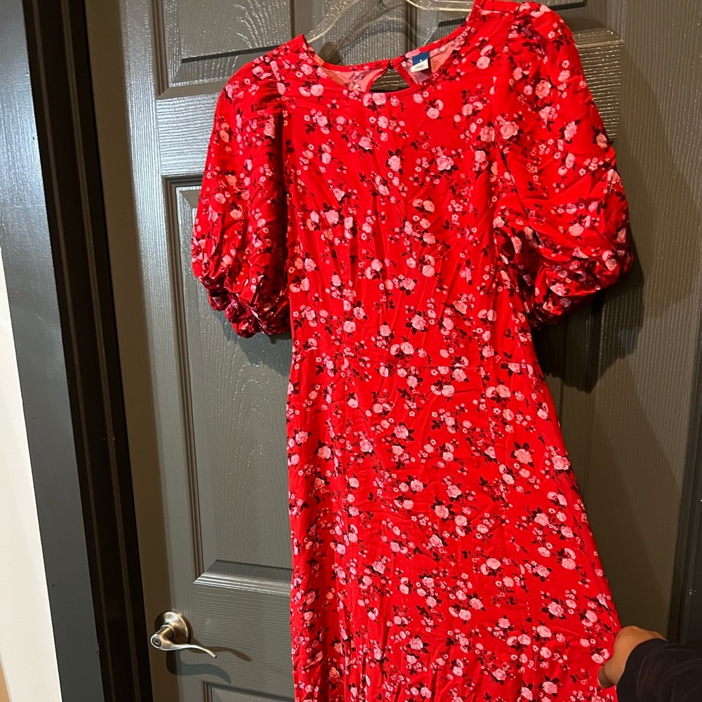 Red floral midi dress